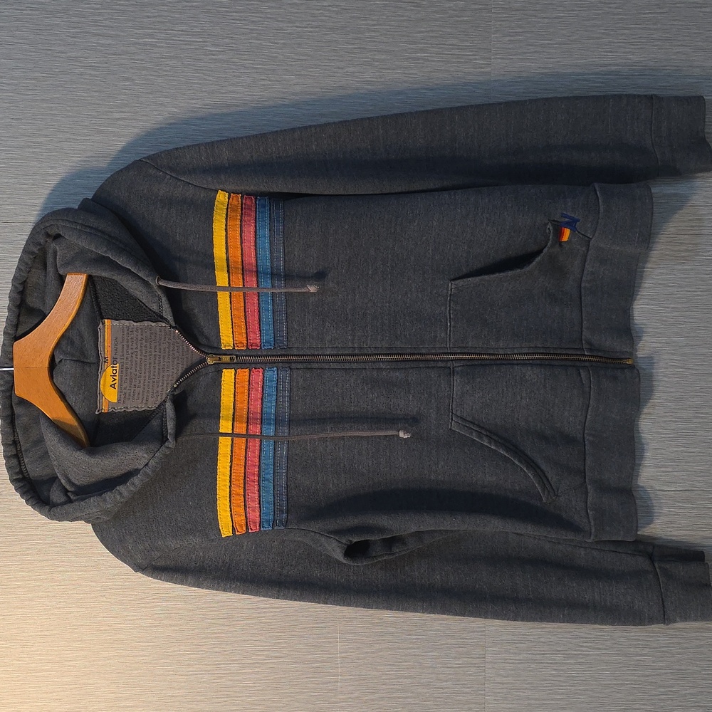 Aviator Nation 5-Stripe Hoodie Charcoal Grey Faded Wash Size M (Unisex)